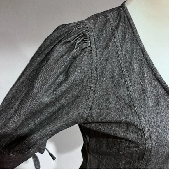 Button down short sleeve denim light charcoal color dress - Picture 7 of 14